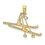 Load image into Gallery viewer, 14K Yellow Gold Polished and Engraved Snow Skies, Boot &amp; Pole Charm Pendant
