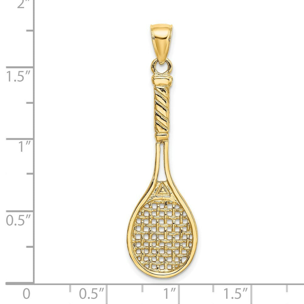 14K Yellow Gold 3-D Polished TENNIS RACQUET Charm Pendant