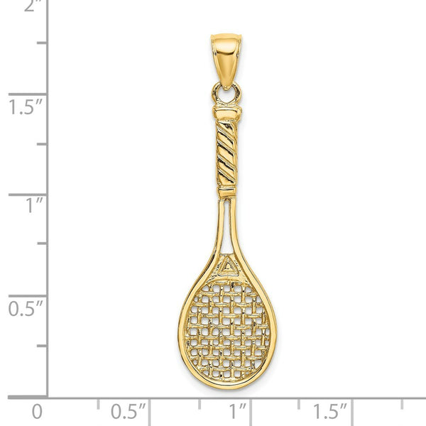 14K Yellow Gold 3-D Polished TENNIS RACQUET Charm Pendant