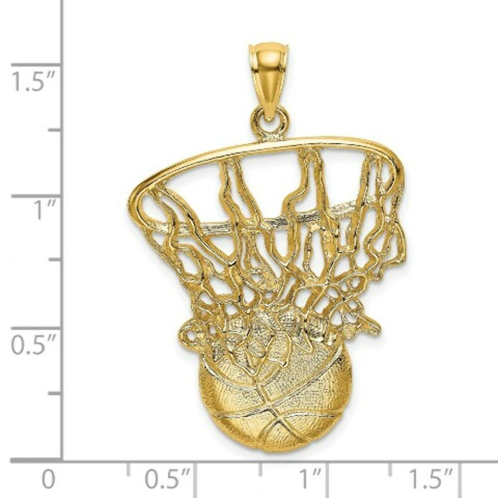 14K Yellow Gold SWOOSH Basketball & NET Charm Pendant