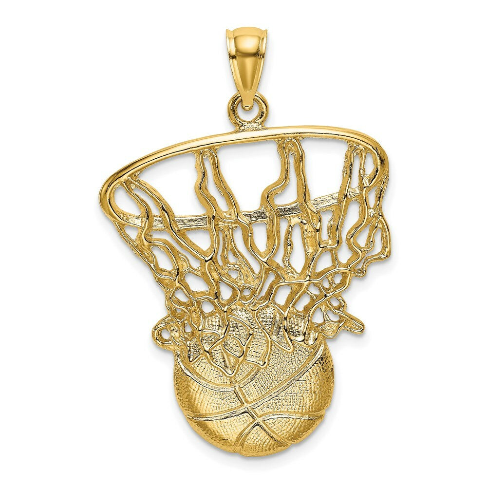 14K Yellow Gold SWOOSH Basketball & NET Charm Pendant