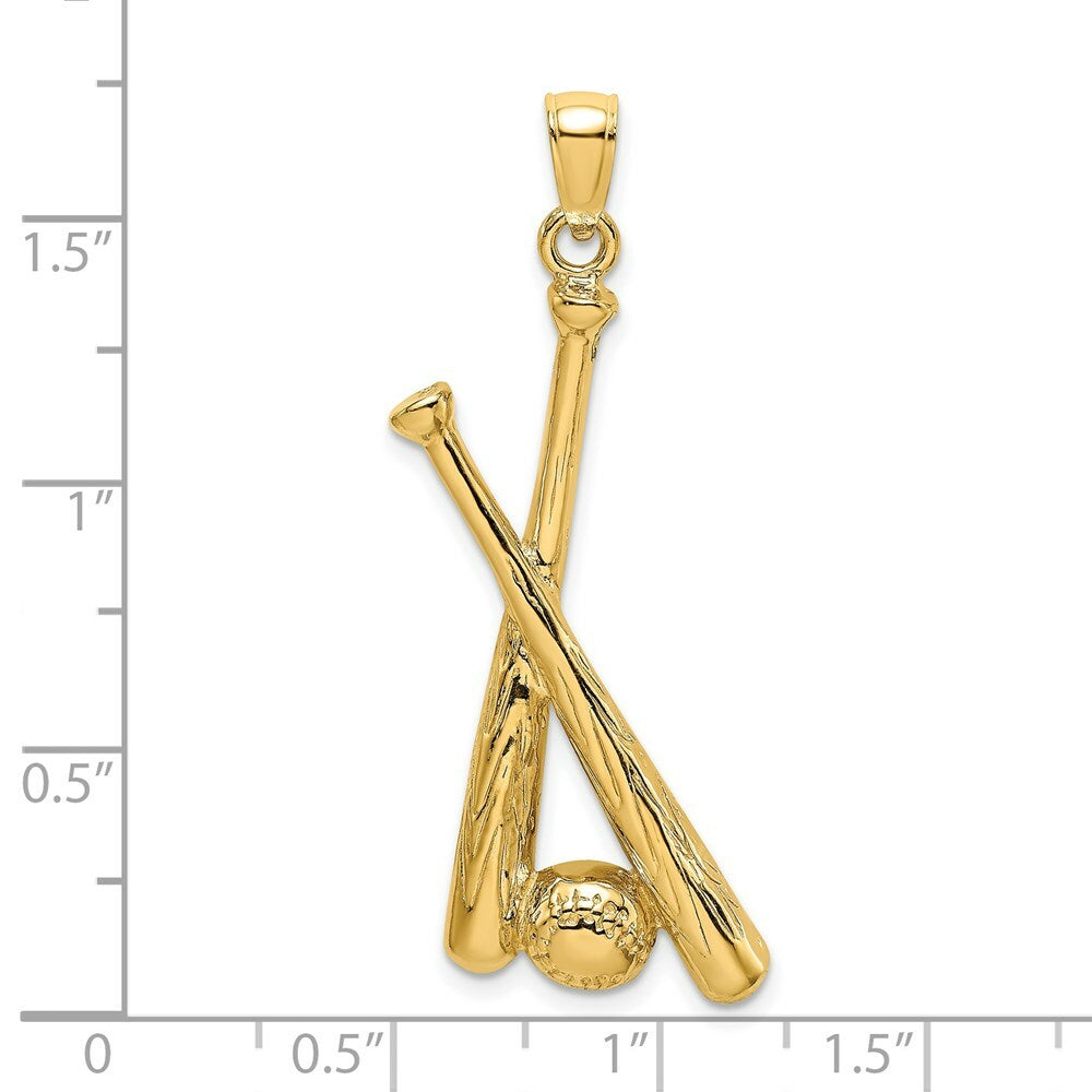 14K Yellow Gold 2-D BASEBALL BATS & Ball Charm Pendant