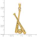 Load image into Gallery viewer, 14K Yellow Gold 2-D BASEBALL BATS &amp; Ball Charm Pendant
