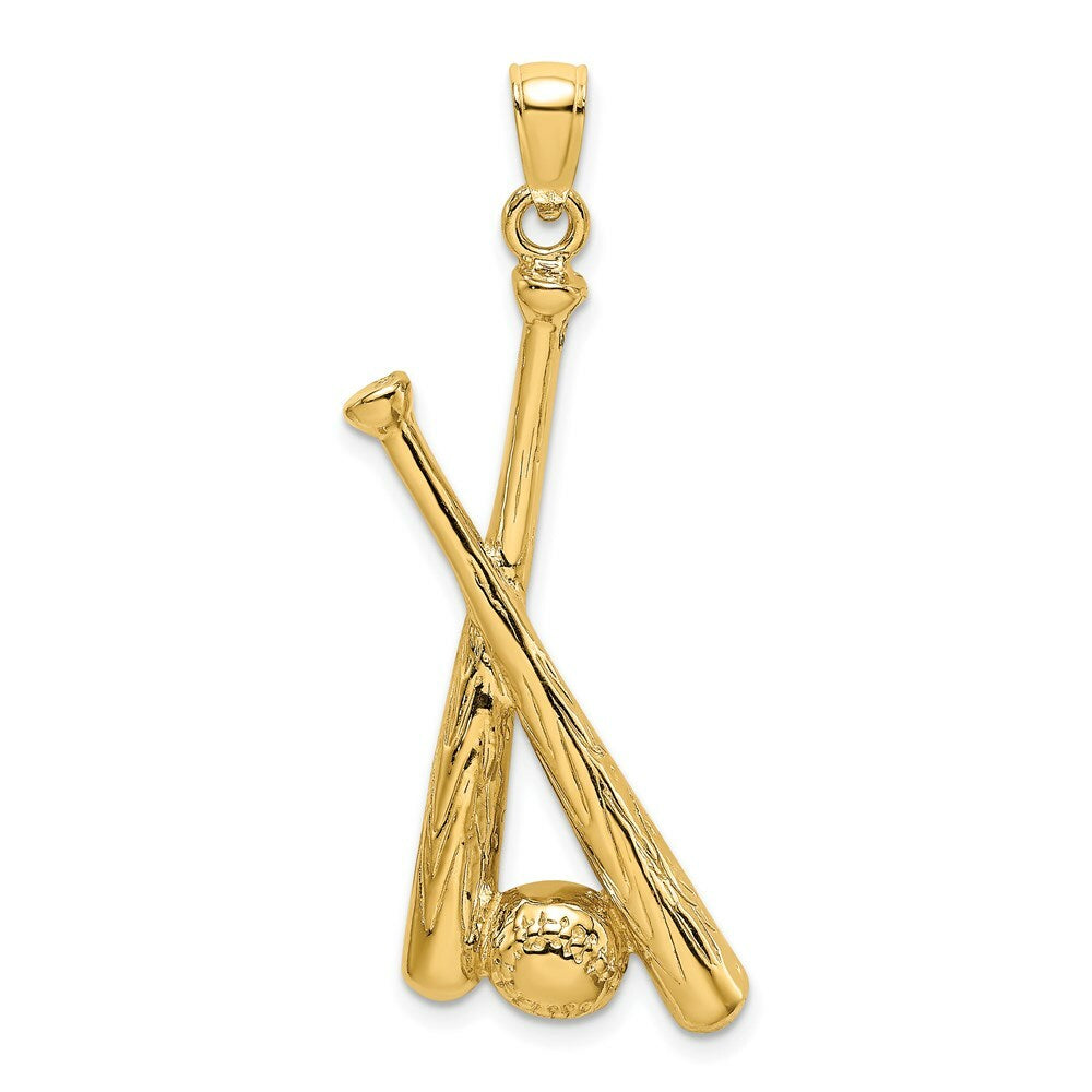 14K Yellow Gold 2-D BASEBALL BATS & Ball Charm Pendant