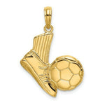 Load image into Gallery viewer, 14K Yellow Gold 2-D Soccer SHOE KICKING Ball Charm Pendant
