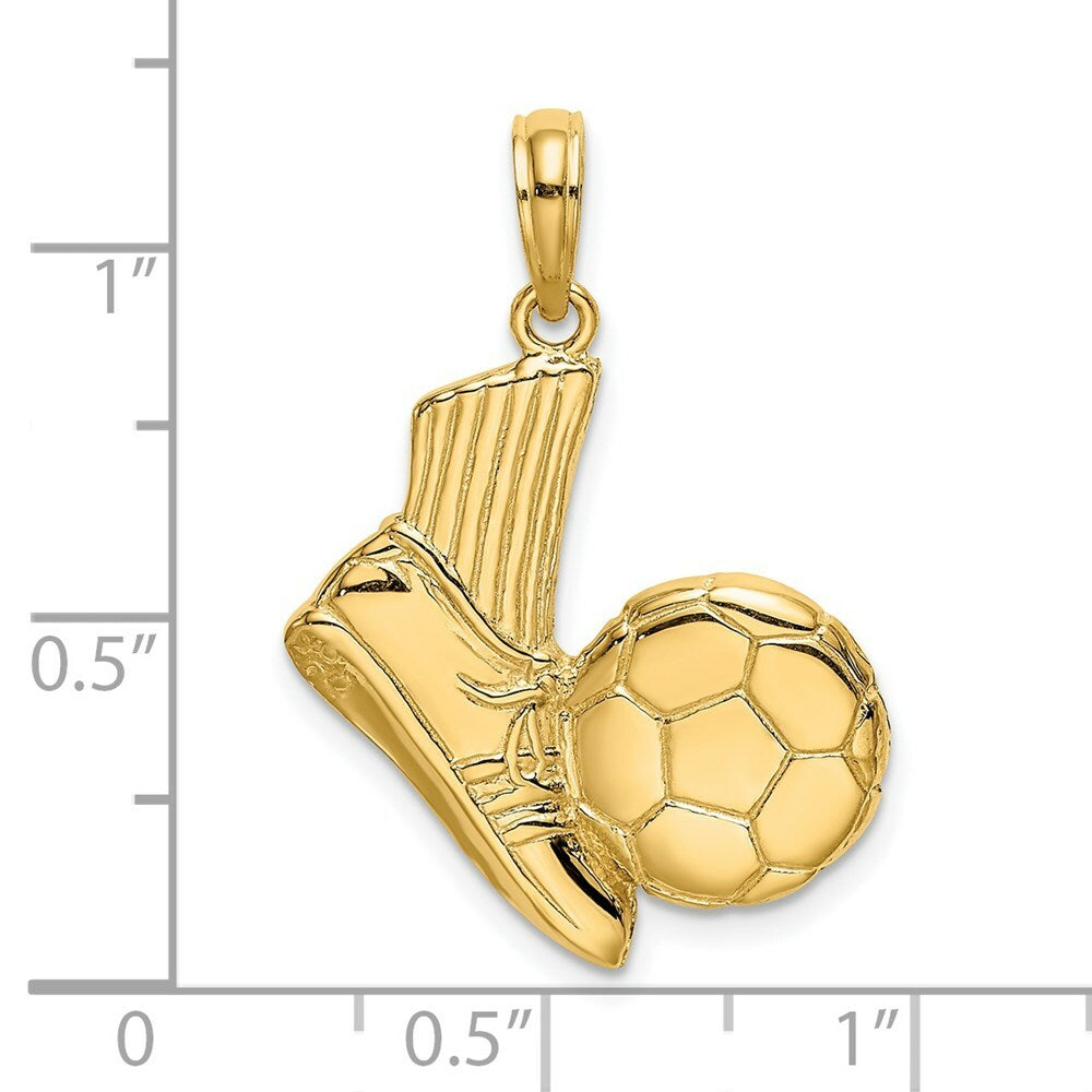 14K Yellow Gold 2-D Soccer SHOE KICKING Ball Charm Pendant