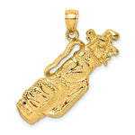 Load image into Gallery viewer, 14K Yellow Gold 2-D Golf Bag &amp; Clubs Charm Pendant

