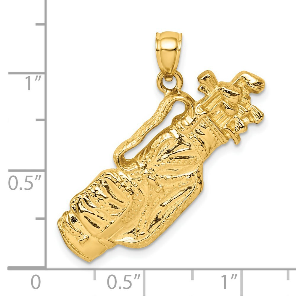14K Yellow Gold 2-D Golf Bag & Clubs Charm Pendant