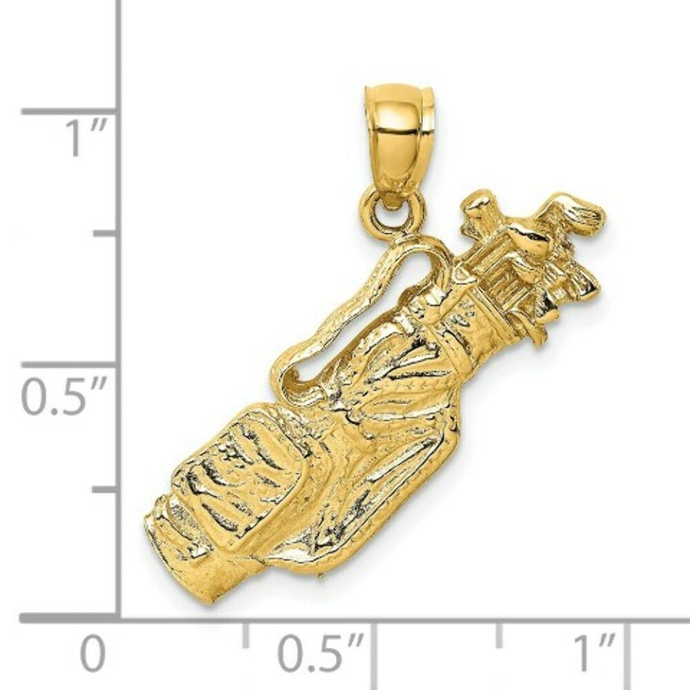 14K Yellow Gold 2-D Golf Bag & Clubs Charm Pendant
