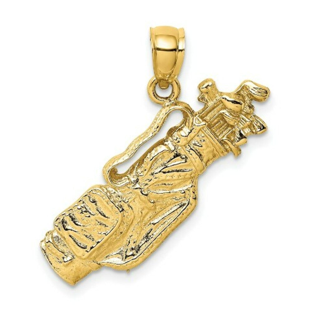 14K Yellow Gold 2-D Golf Bag & Clubs Charm Pendant