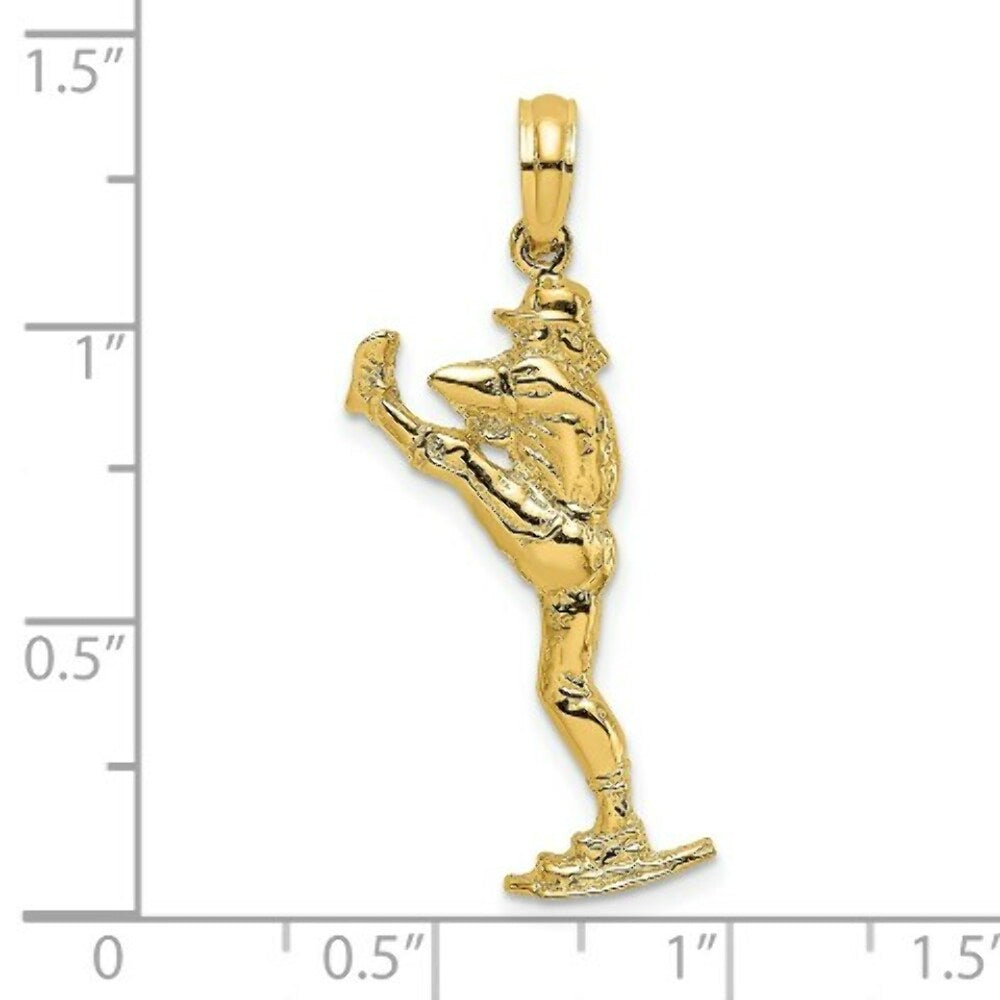 14K Yellow Gold 2-D BASEBALL PITCHER On Mound Charm Pendant