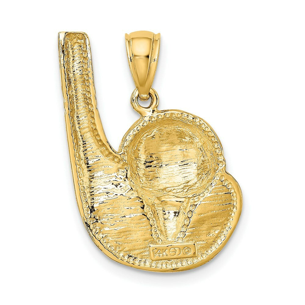 14K Yellow Gold 2-D Golf Club & Ball On Tee Charm Pendant