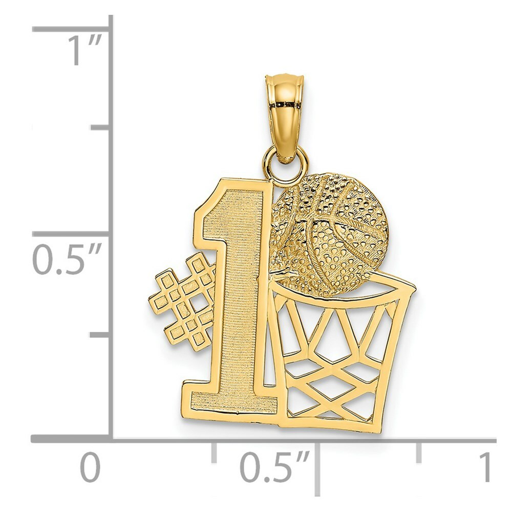 14K Yellow Gold #1 Basketball STORY With Hoop Charm Pendant