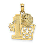 Load image into Gallery viewer, 14K Yellow Gold #1 Basketball STORY With Hoop Charm Pendant
