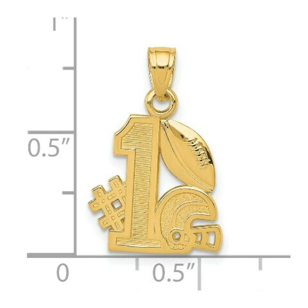 14K Yellow Gold #1 Football STORY With Helmet & Ball Charm Pendant