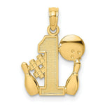 Load image into Gallery viewer, 14K Yellow Gold #1 BOWLING STORY With Ball &amp; Two Pins Charm Pendant

