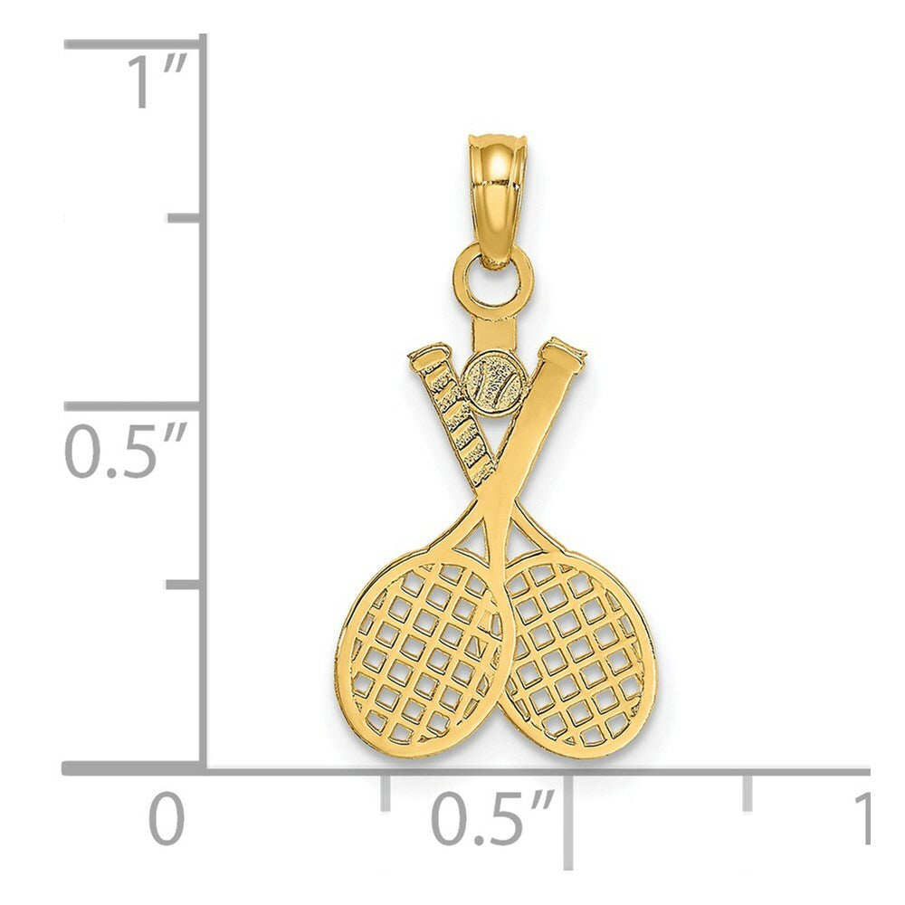 14K Yellow Gold Double Tennis Racket With Ball Charm Pendant