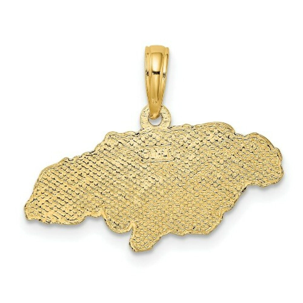 14K Yellow Gold Textured JAMAICA MAP Charm Pendant