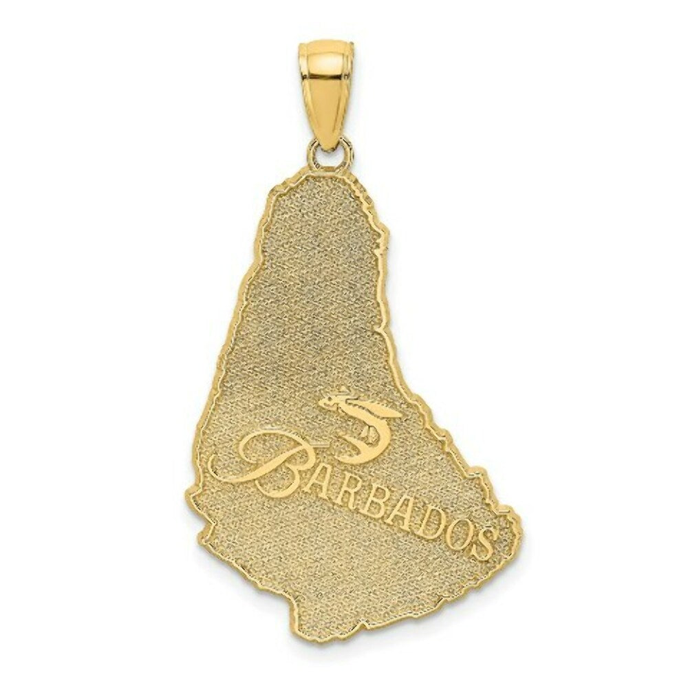 14K Yellow Gold Textured BARBADOS MAP Charm Pendant