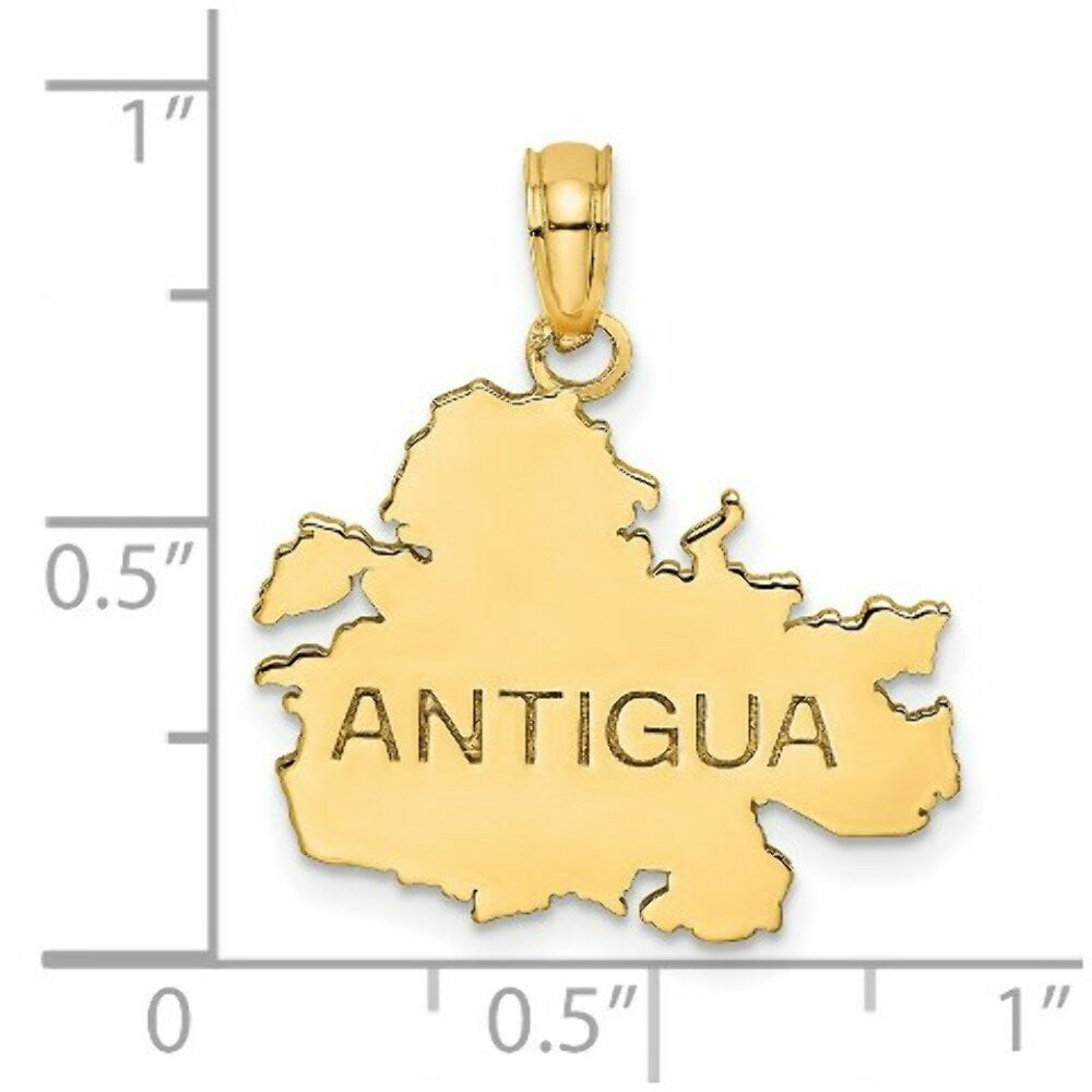 14K Yellow Gold Polished and Engraved ANTIGUA MAP Charm Pendant