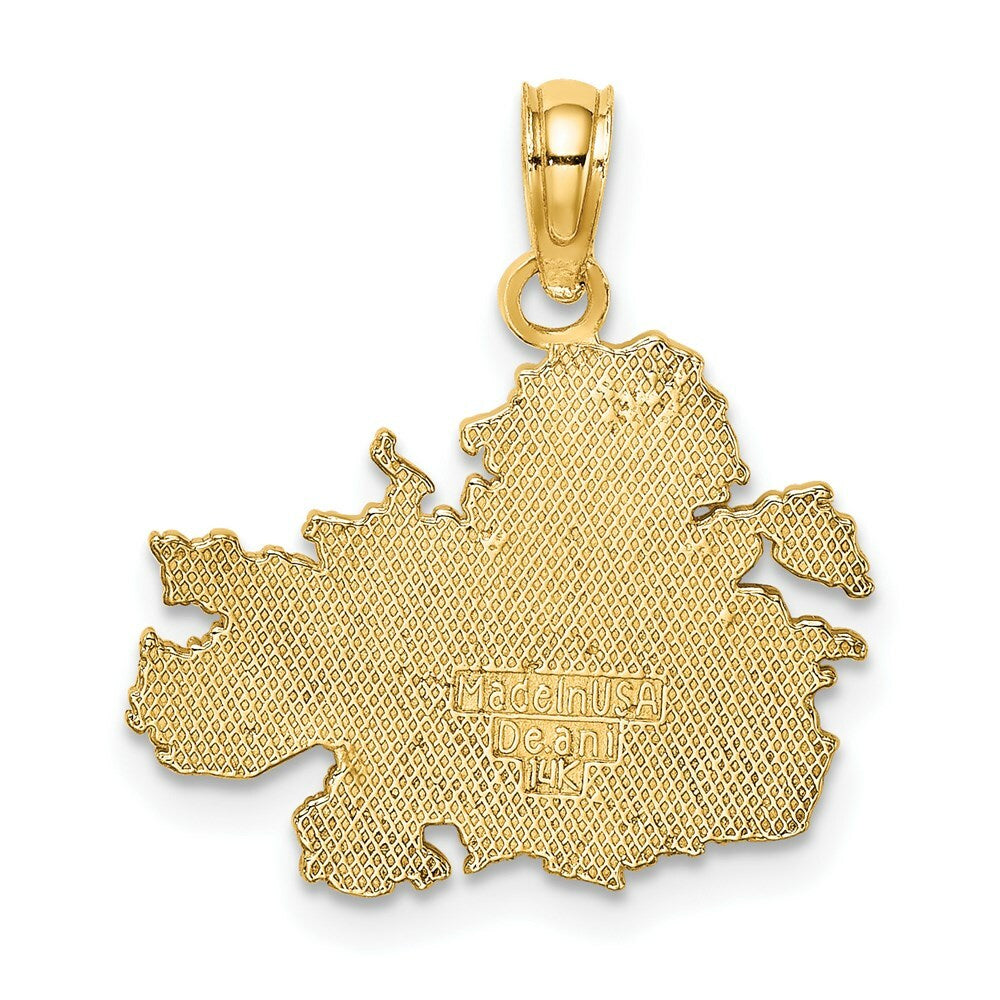 14K Yellow Gold Polished and Engraved ANTIGUA MAP Charm Pendant