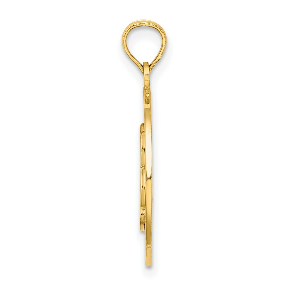 14K Yellow Gold ALASKA On Round Frame With Bear Paw Charm Pendant