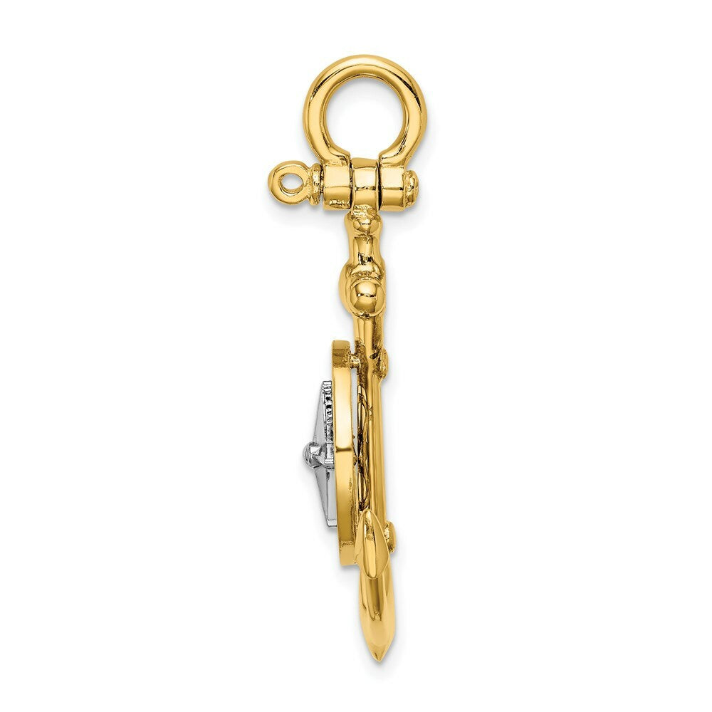 14K Two-tone Gold 3-D ANCHOR With COMPASS odium Needle Charm Pendant