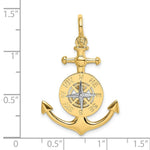 Load image into Gallery viewer, 14K Two-tone Gold 3-D ANCHOR With COMPASS odium Needle Charm Pendant
