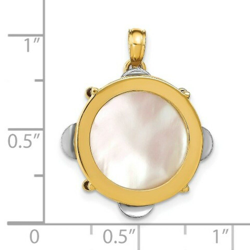 14K Two-tone Gold 3-D & Moveable Tambourine With Mother Of Pearl Charm Pendant