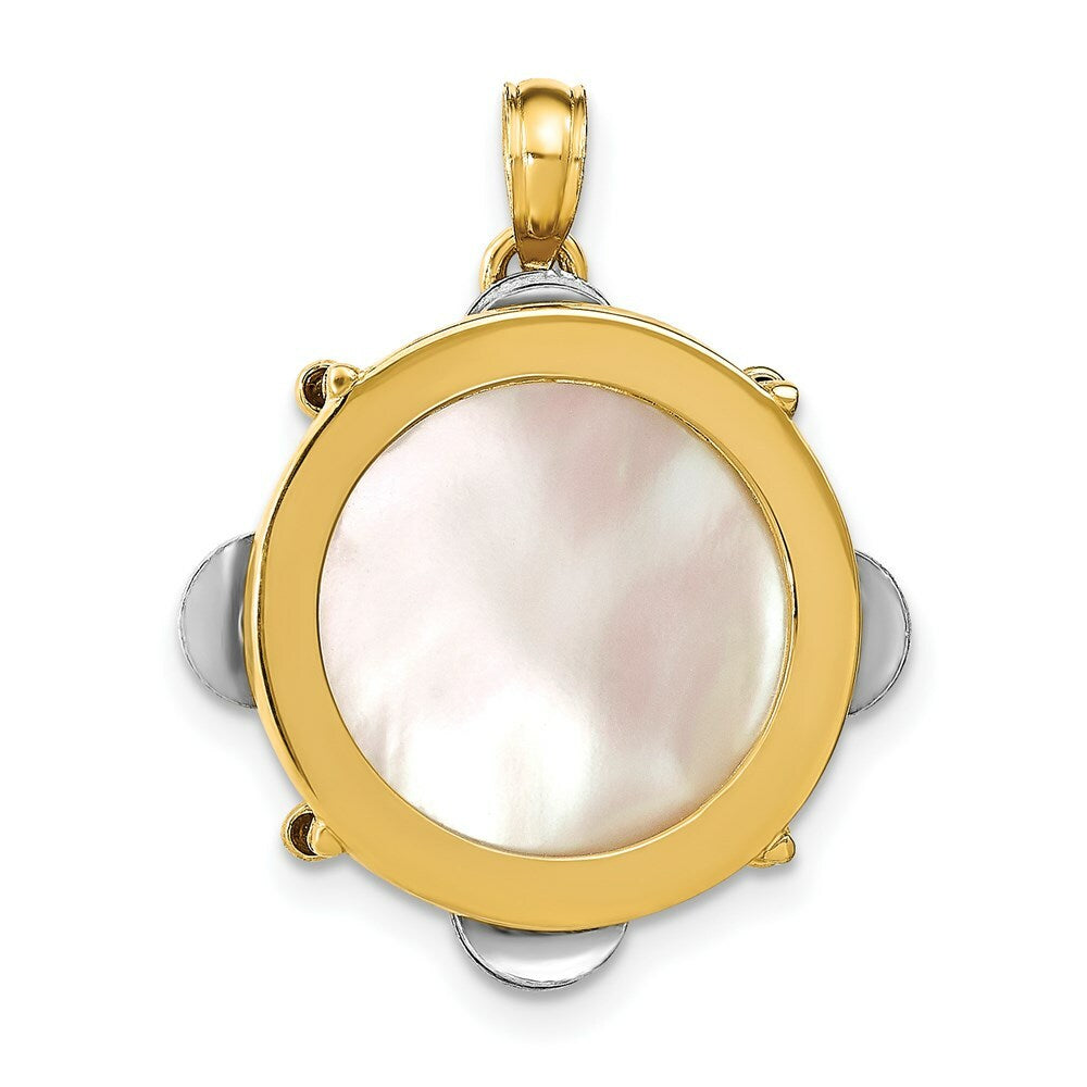 14K Two-tone Gold 3-D & Moveable Tambourine With Mother Of Pearl Charm Pendant