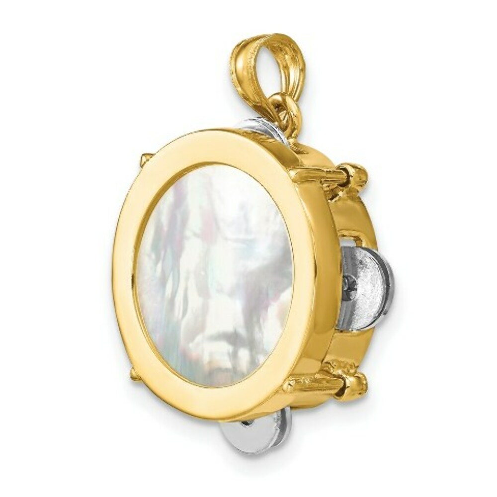 14K Two-tone Gold 3-D & Moveable Tambourine With Mother Of Pearl Charm Pendant