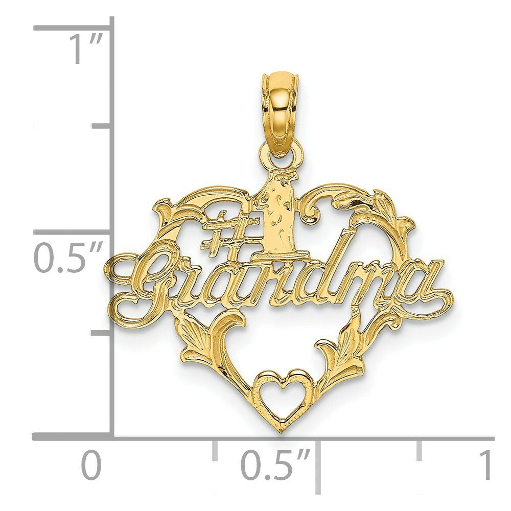 14K Yellow Gold #1 Script Grandma In Heart Charm Pendant