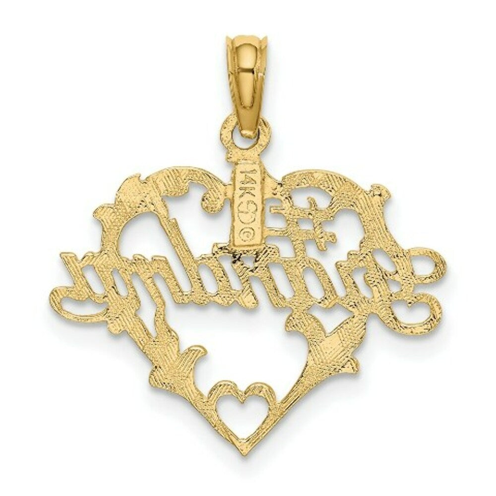 14K Yellow Gold #1 Script Grandma In Heart Charm Pendant