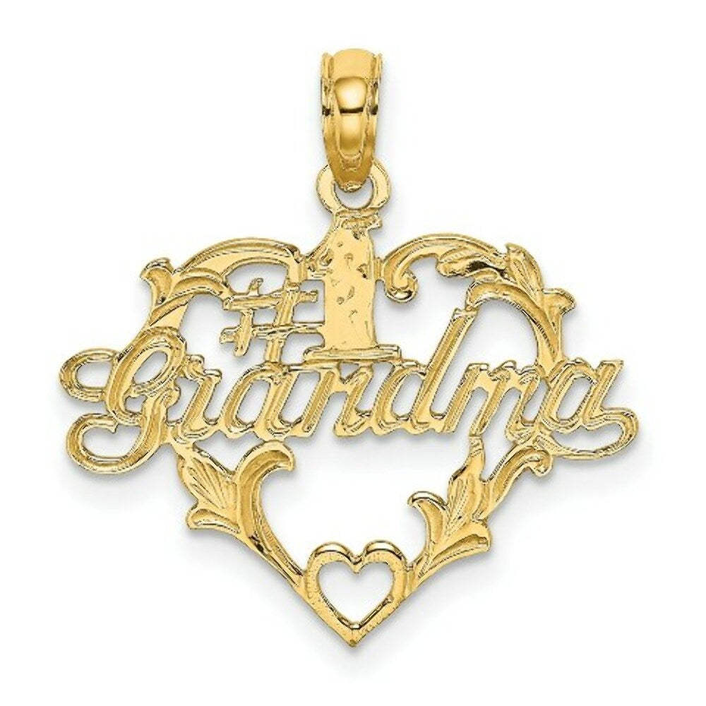14K Yellow Gold #1 Script Grandma In Heart Charm Pendant