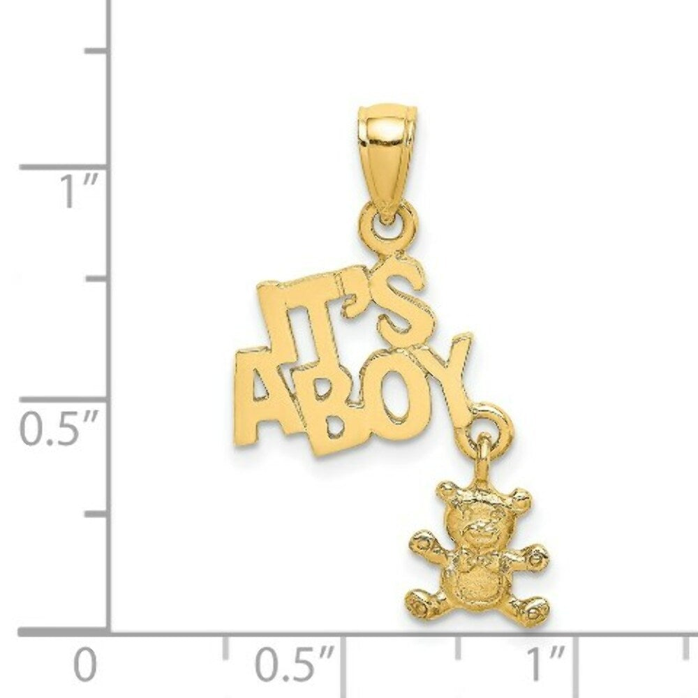 14K Yellow Gold Moveable IT'S A BOY With Teddy Bear Charm Pendant