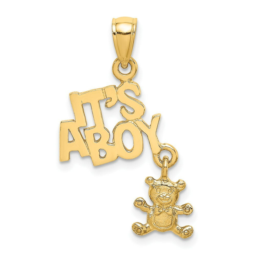 14K Yellow Gold Moveable IT'S A BOY With Teddy Bear Charm Pendant