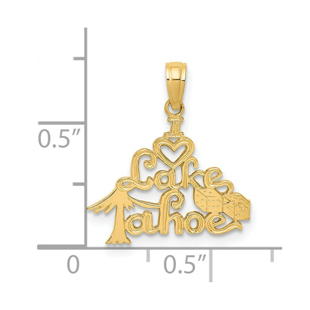 14K Yellow Gold Polished and Engraved I HEART LAKE TAHOE Charm Pendant