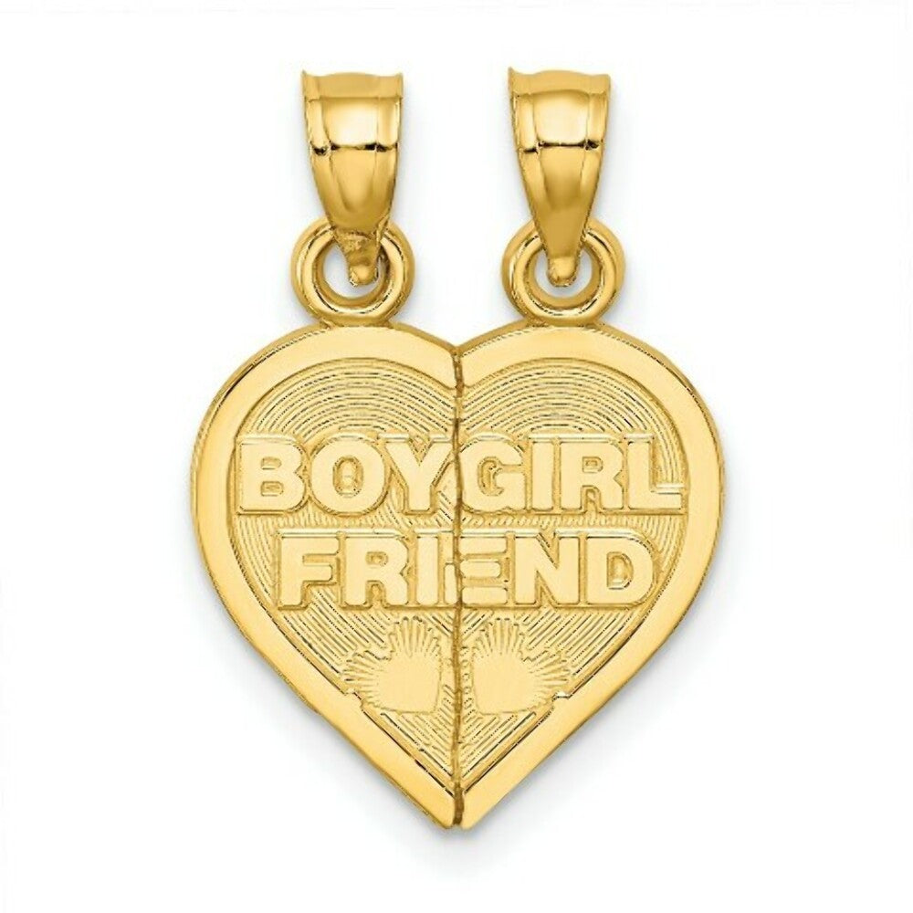 14K Yellow Gold BOY/GIRL FRIEND Breakable Heart Charm Pendant