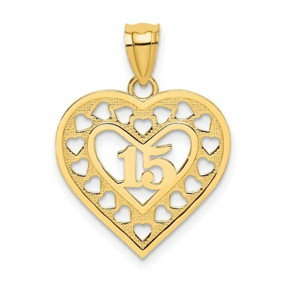 14K Yellow Gold 15 inside Cut-out Heart Charm Pendant