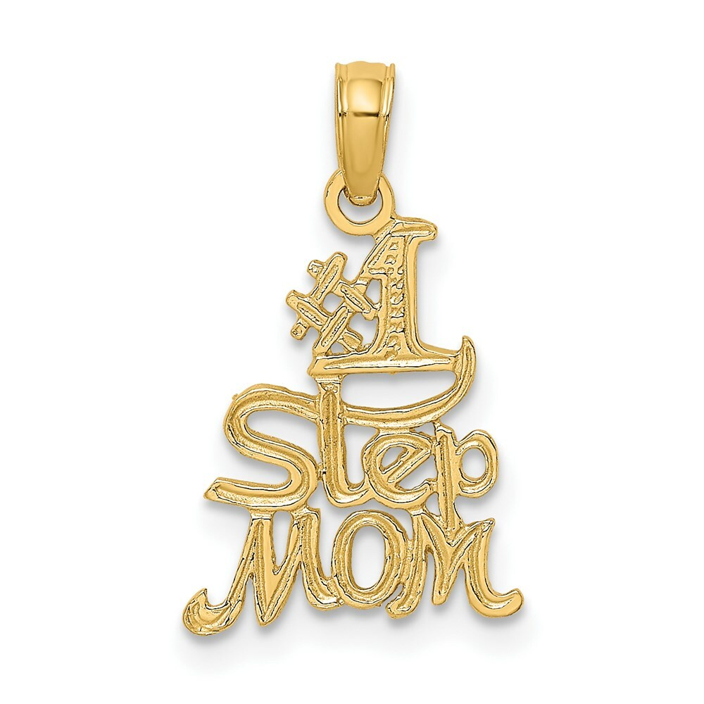14K Yellow Gold Polished and Engraved #1 STEP MOM Charm Pendant