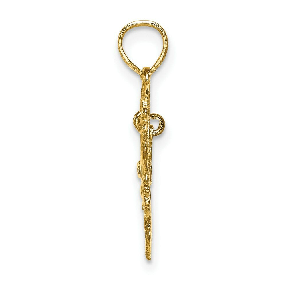 14K Yellow Gold Polished MOM Dangle in Fancy Frame Heart Pendant