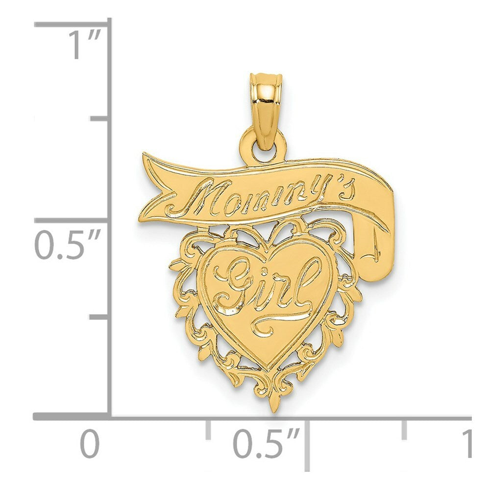 14K Yellow Gold MOMMY'S GIRL In Heart With Banner Charm Pendant