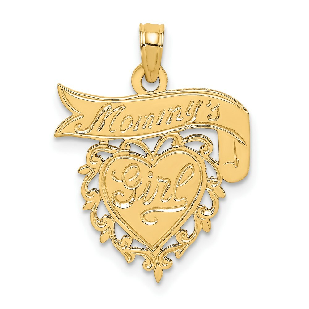 14K Yellow Gold MOMMY'S GIRL In Heart With Banner Charm Pendant