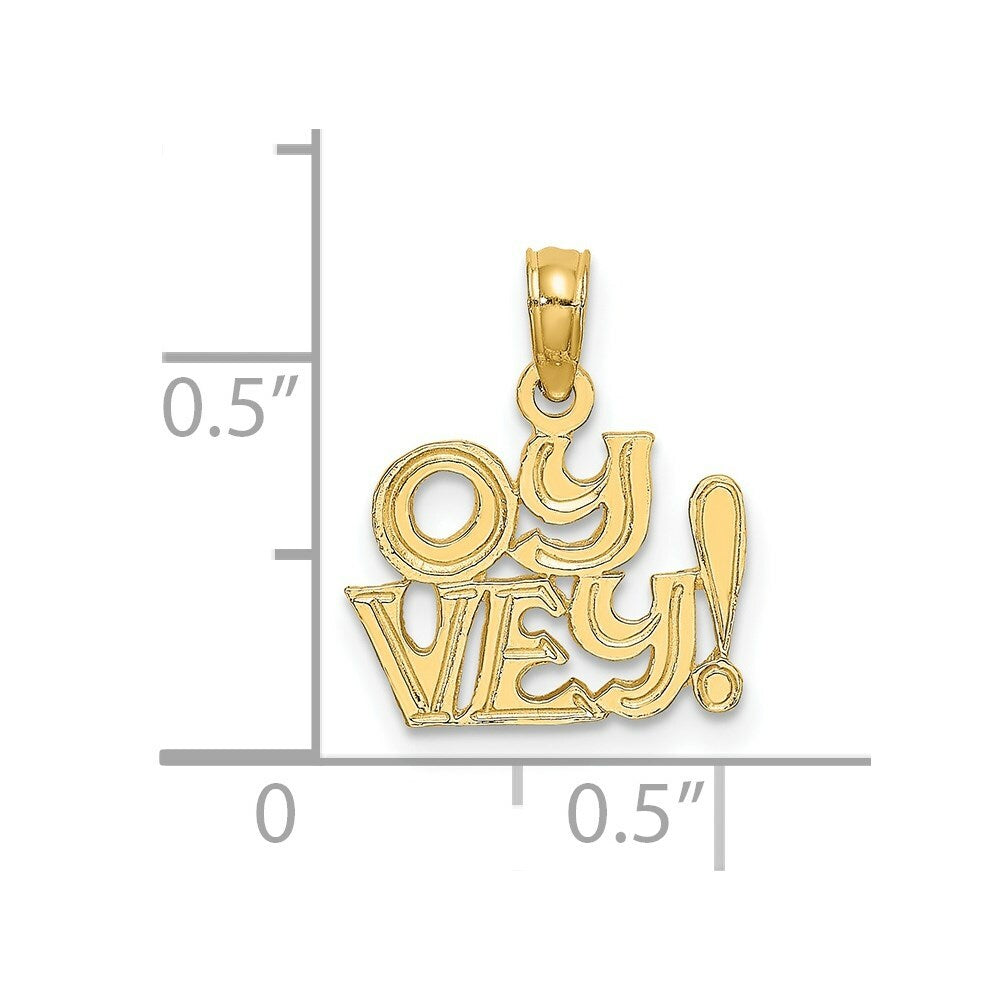 14K Yellow Gold Polished and Engraved OY VEY! Charm Pendant