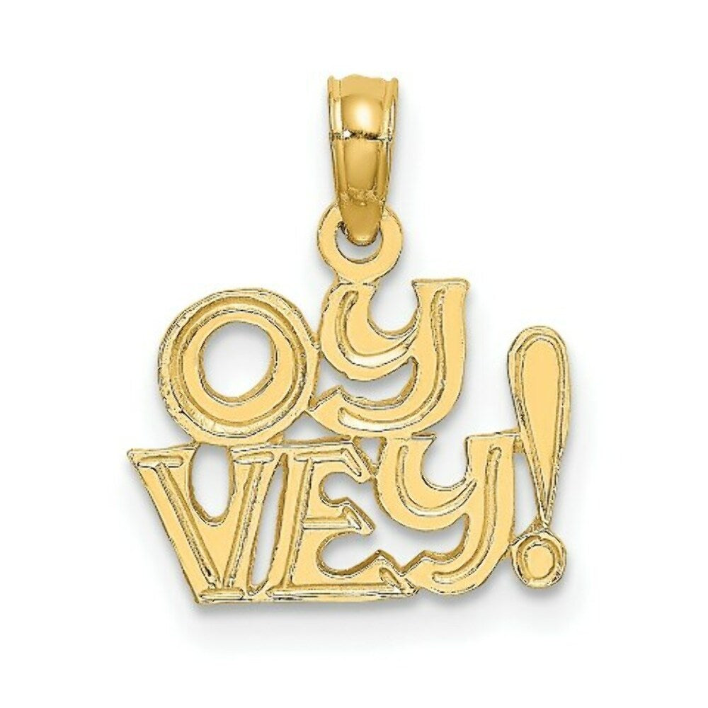 14K Yellow Gold Polished and Engraved OY VEY! Charm Pendant