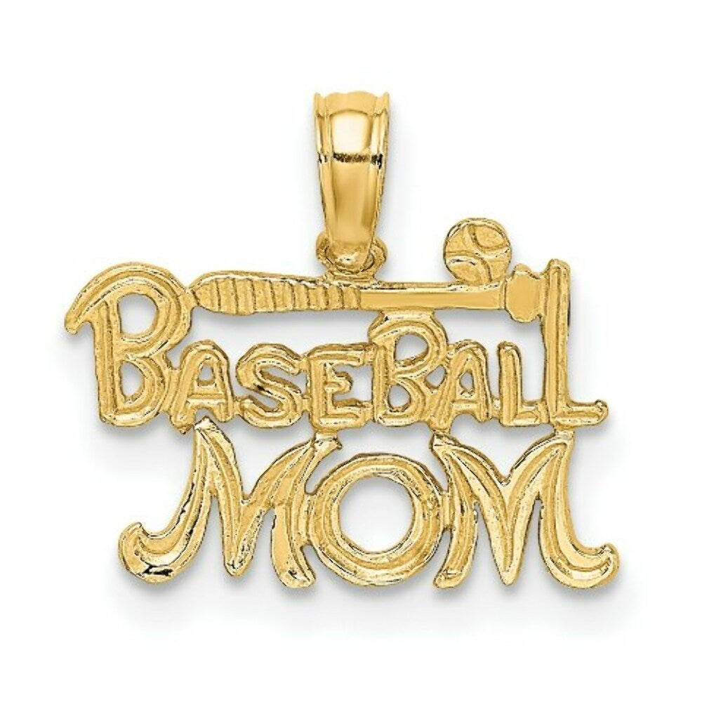 14K Yellow Gold BASEBALL MOM Charm Pendant