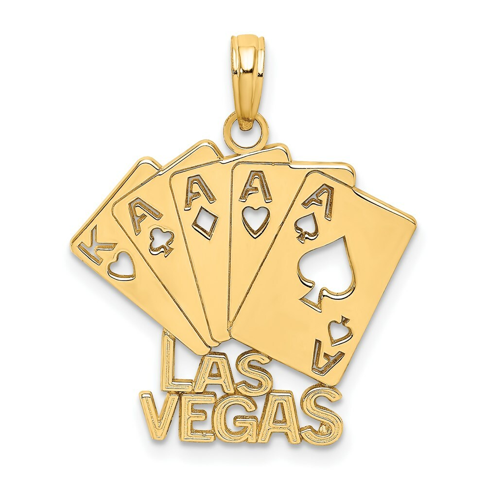 14K Yellow Gold LAS VEGAS With Playing Cards Charm Pendant