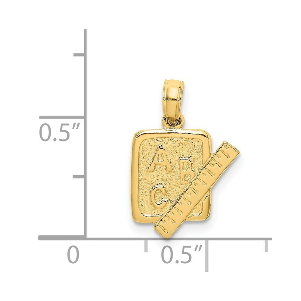 14K Yellow Gold School Book & Ruler Charm Pendant