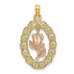 Load image into Gallery viewer, 14K Two-Tone Gold Textured Oval Frame Dangling Rose Charm Pendant

