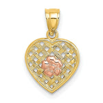 Load image into Gallery viewer, 14K Two Tone Gold Flower On Waven Heart Charm Pendant
